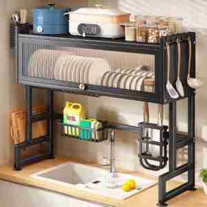 Single Layer Over the Sink Dish Drainer with Glass Acrylic Cover